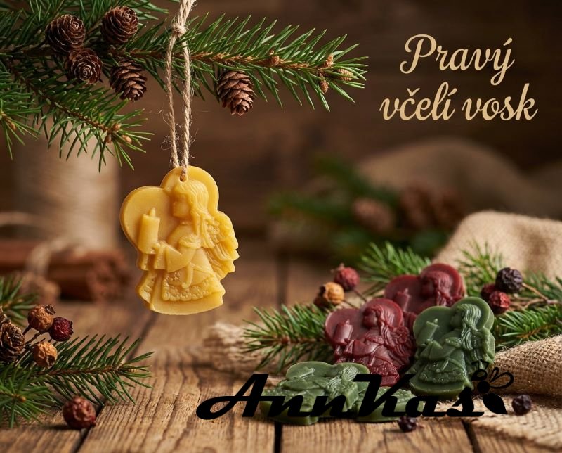 Ozdoba ze včelího vosku anděl svíčka - Barva: vínové