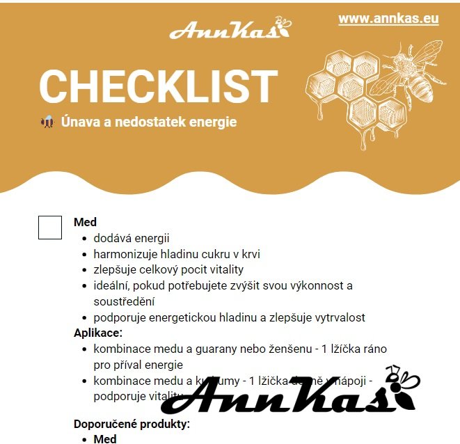CHECKLIST -  Únava a nedostatek energie