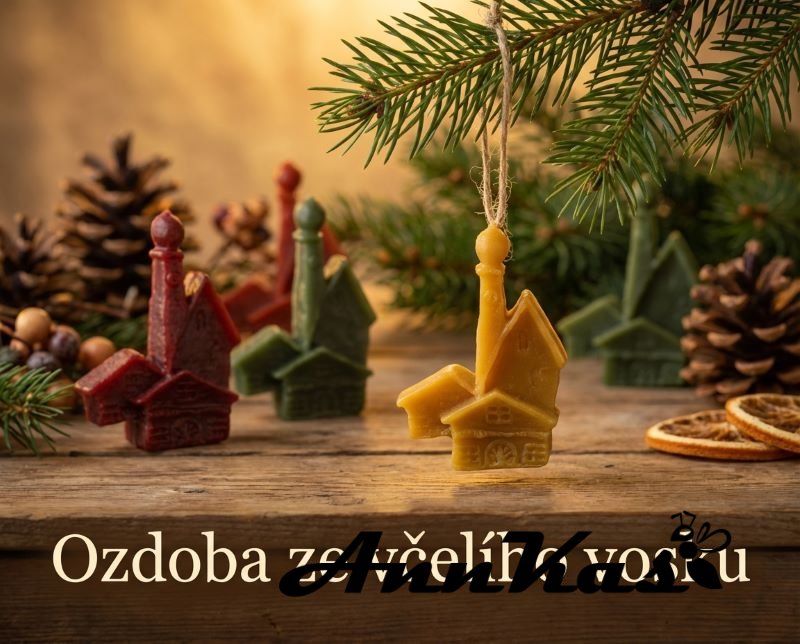 Ozdoba ze včelího vosku domečky - Barva: tmavě červené